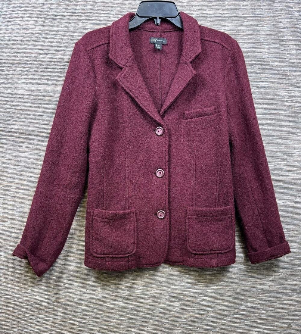 Jones New York Blazer Jacket Womens Size XL Red Wool Knit Button Pockets Unlined